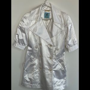 White Satin mini dress and trench